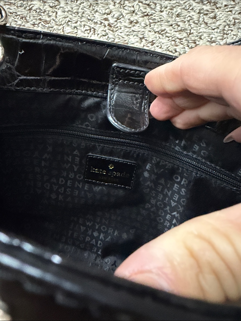kate spade Black Croc-Embossed Crossbody Satchel - Picture 2 of 11